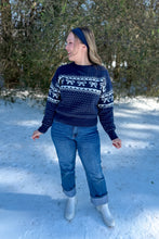 Load image into Gallery viewer, Navy Blue Sweater with Bows and Hearts full body view