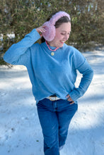 Load image into Gallery viewer, Light blue oversized sweater front tuck close up view 3