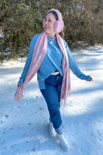 Load image into Gallery viewer, Light blue oversized Sweater front tuck view