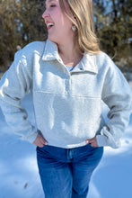 Load image into Gallery viewer, Grey quarter button pullover close view 3