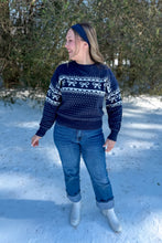 Load image into Gallery viewer, Navy Blue Sweater with Bows and Hearts full body view 2