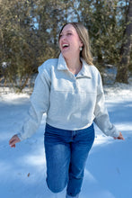 Load image into Gallery viewer, Grey quarter button pullover close up
