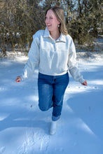 Load image into Gallery viewer, Grey quarter button pullover full body view
