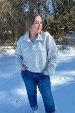 Load image into Gallery viewer, Grey quarter button pullover close up view 2
