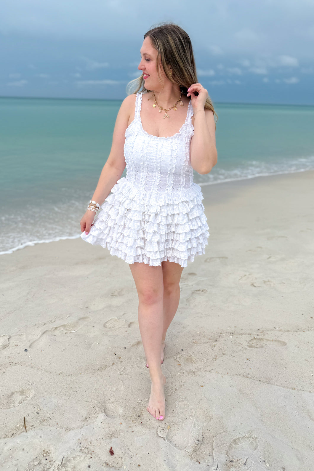 embroidered genevieve mini dress Genevieve Mini Dress by Amy Jane London - White and Blue
