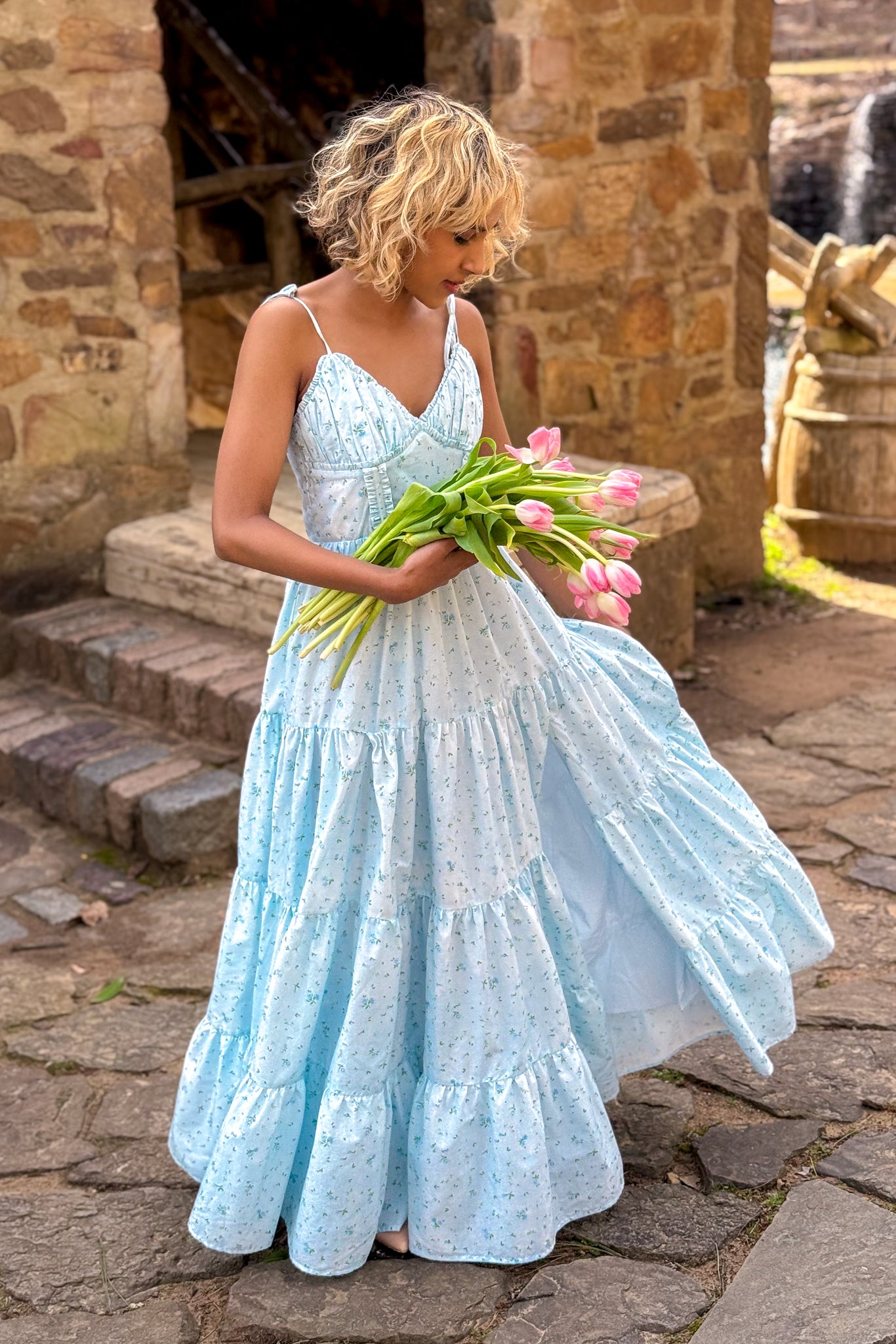 isabella ruffled maxi dress Amy Jane London Isabella Blue Ditsy Floral Corset Maxi Dress – The French  Rose Boutique