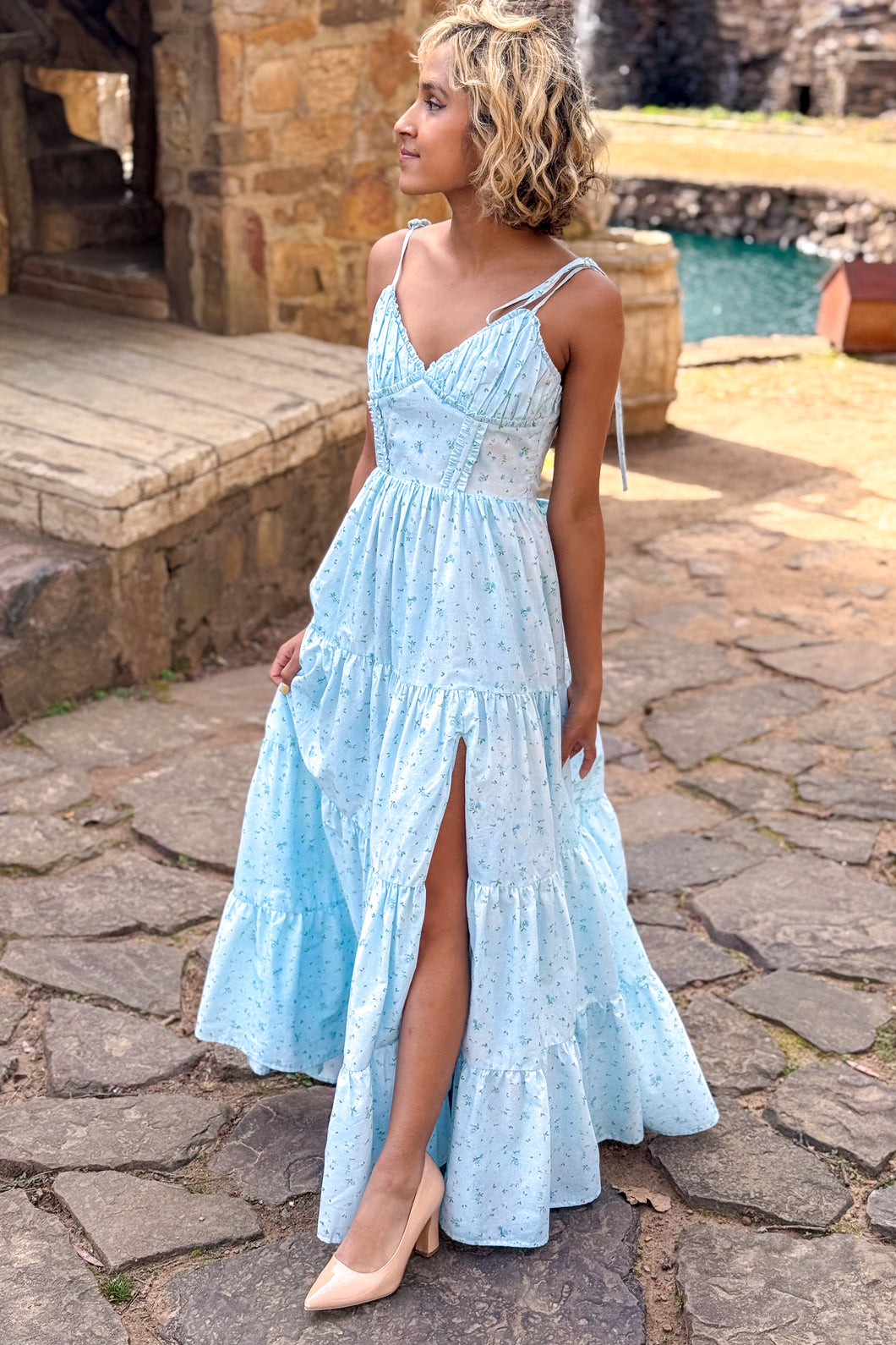 Amy Jane London Isabella Blue Ditsy Floral Corset Maxi Dress The French Rose Boutique Amy Jane London Isabella Blue Ditsy Floral Corset Maxi Dress The French Rose Boutique