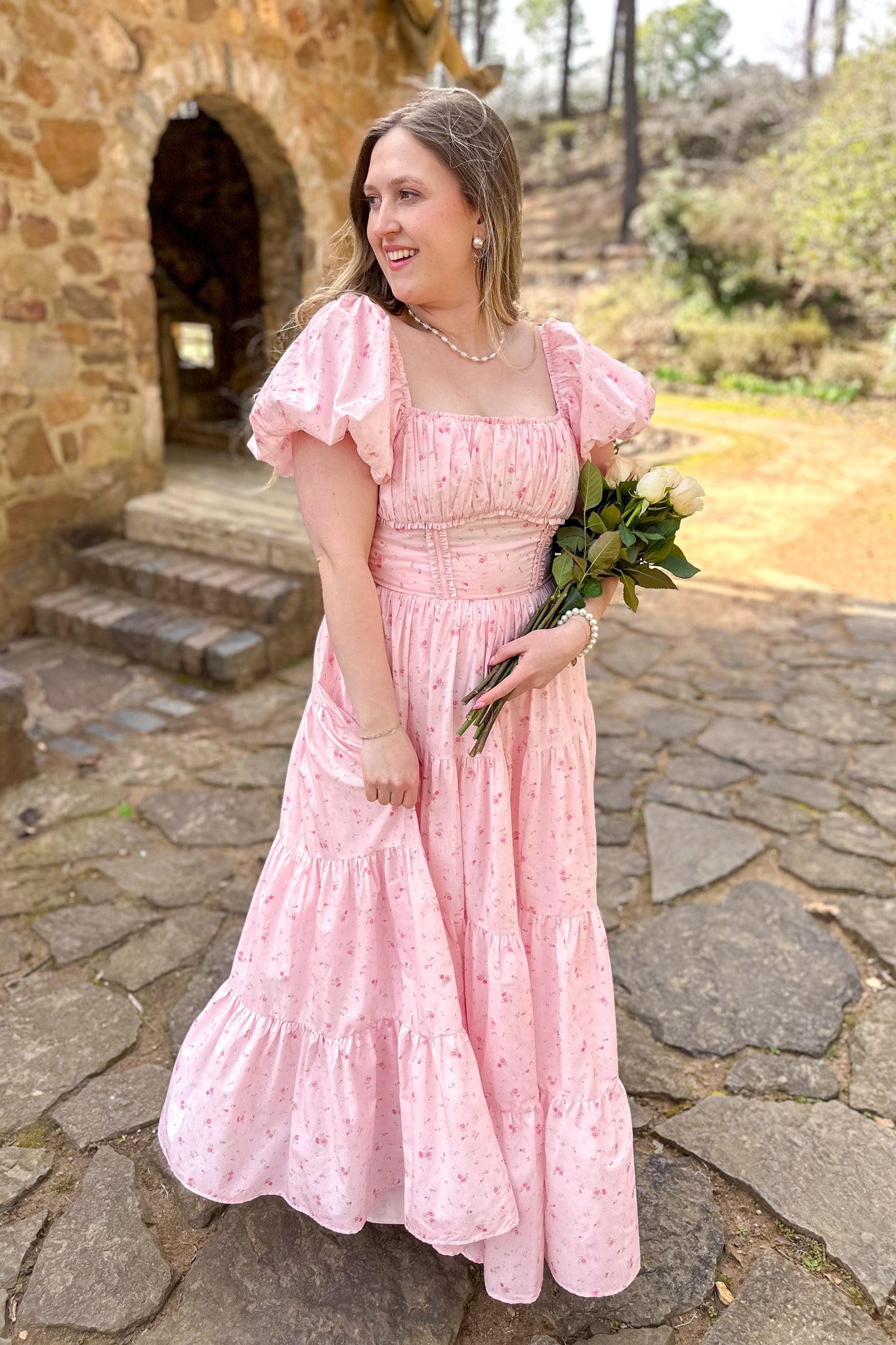 Amy Jane London Louella Pink Ditsy Floral Maxi Tiered Dress – The