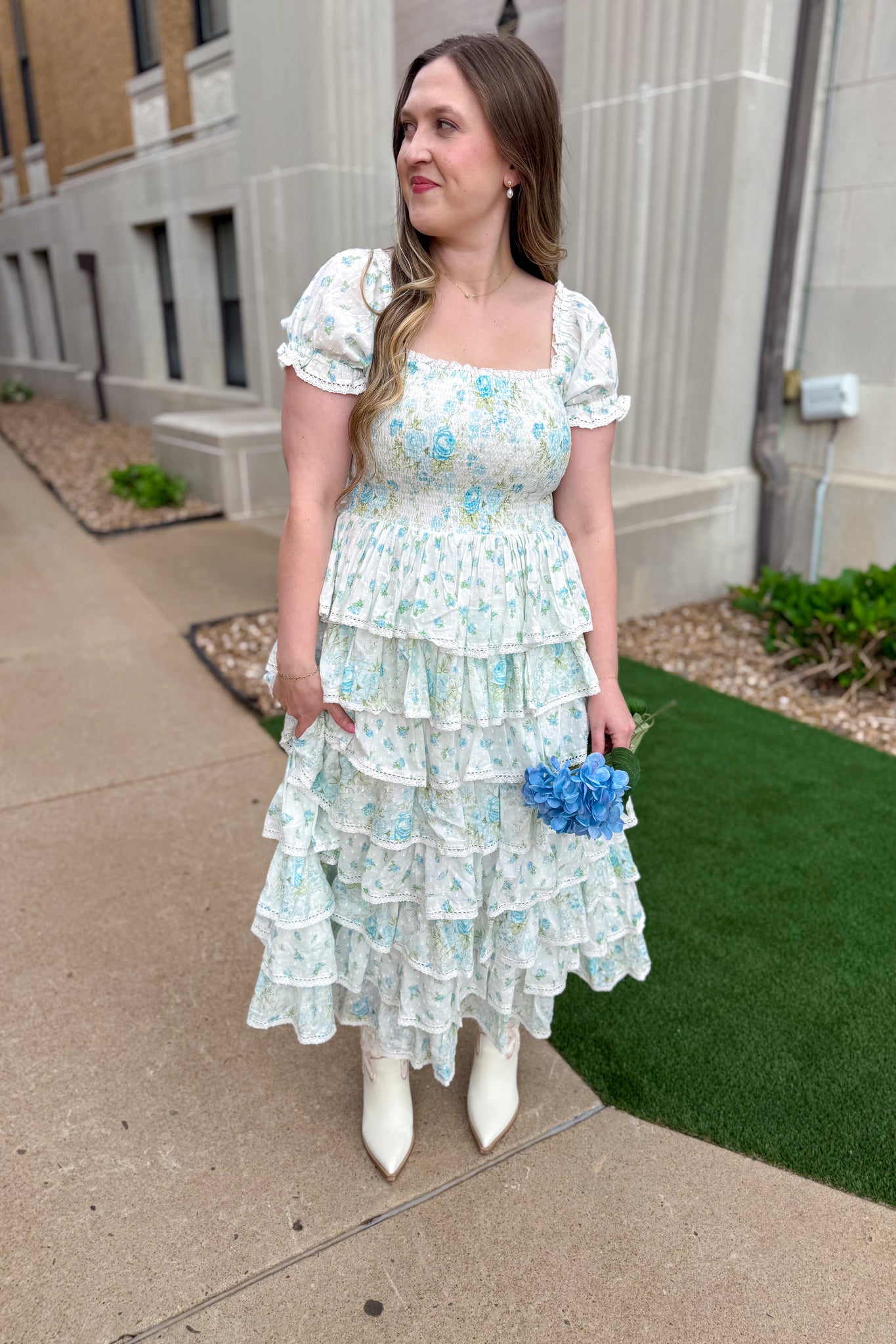 Amy Jane London Luna Blue Ditsy Floral Ruffle Maxi Dress The French Rose Boutique Amy Jane London Luna Blue Ditsy Floral Ruffle Maxi Dress The French Rose Boutique