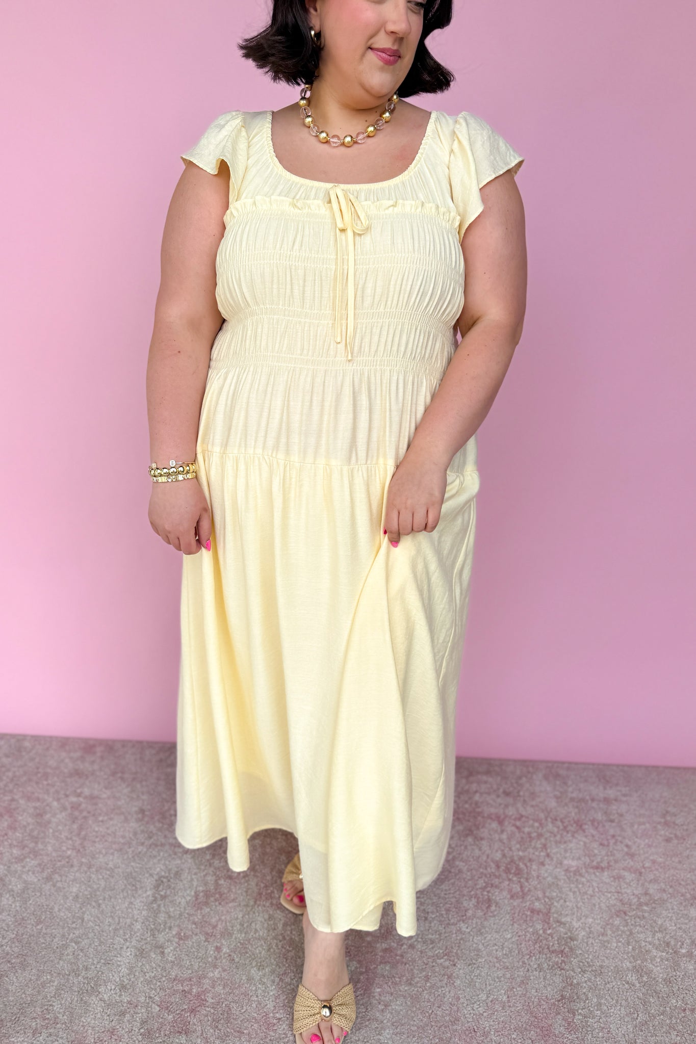 Bonnie Butter Yellow Midi Dress  The French Rose Boutique