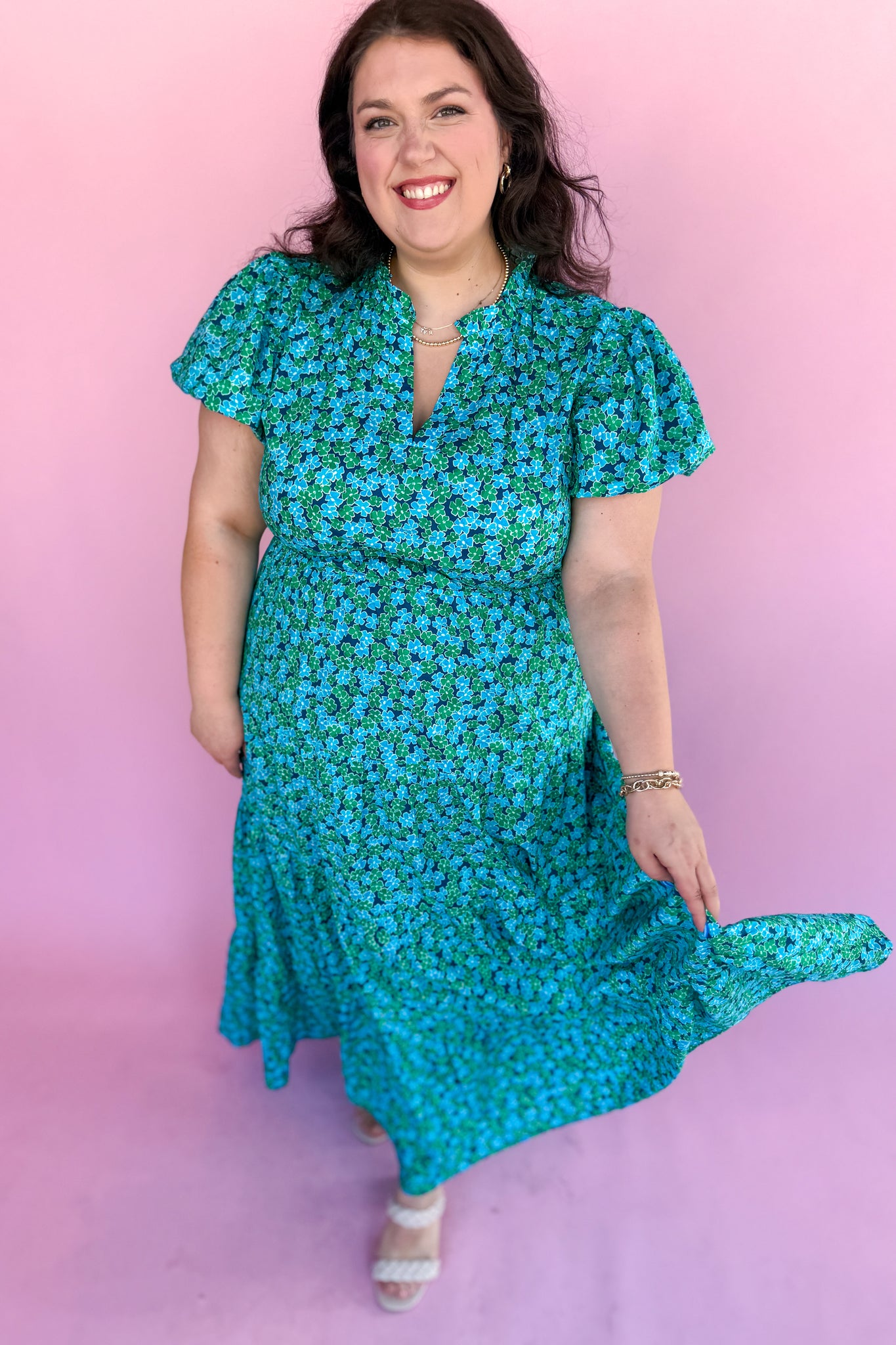 Entro Blue & Green Floral Maxi Emma Dress The French Rose Boutique Entro Blue & Green Floral Maxi Emma Dress The French Rose Boutique