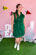 Load image into Gallery viewer, Green Zipper Mini Dress with collar front view
