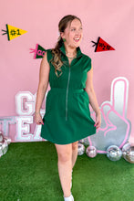 Load image into Gallery viewer, Green Zipper Mini Dress with collar front view
