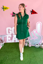 Load image into Gallery viewer, Green Zipper Mini Dress with collar front view
