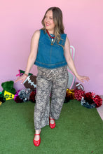 Load image into Gallery viewer, Girl wearing denim top and leopard barrel jeans with red jelly shoes. 
