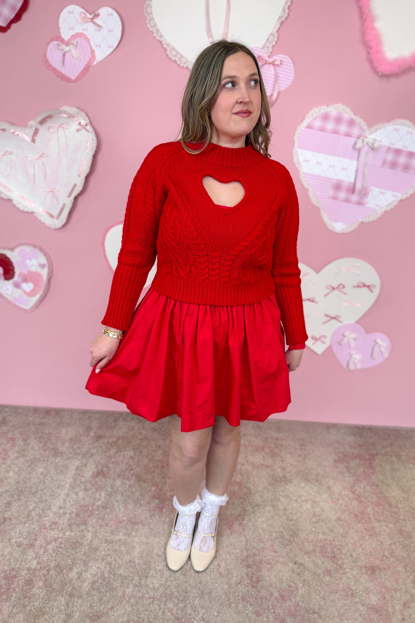 pink and red heart sweater dress Full Of Love Knit Sweater Dress M / light-pink