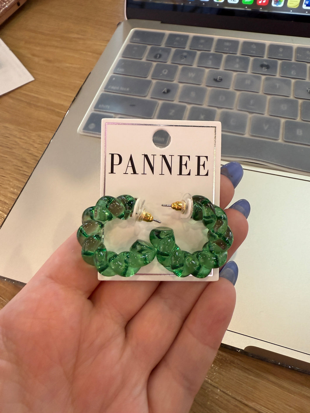 Green Twisted Hoops