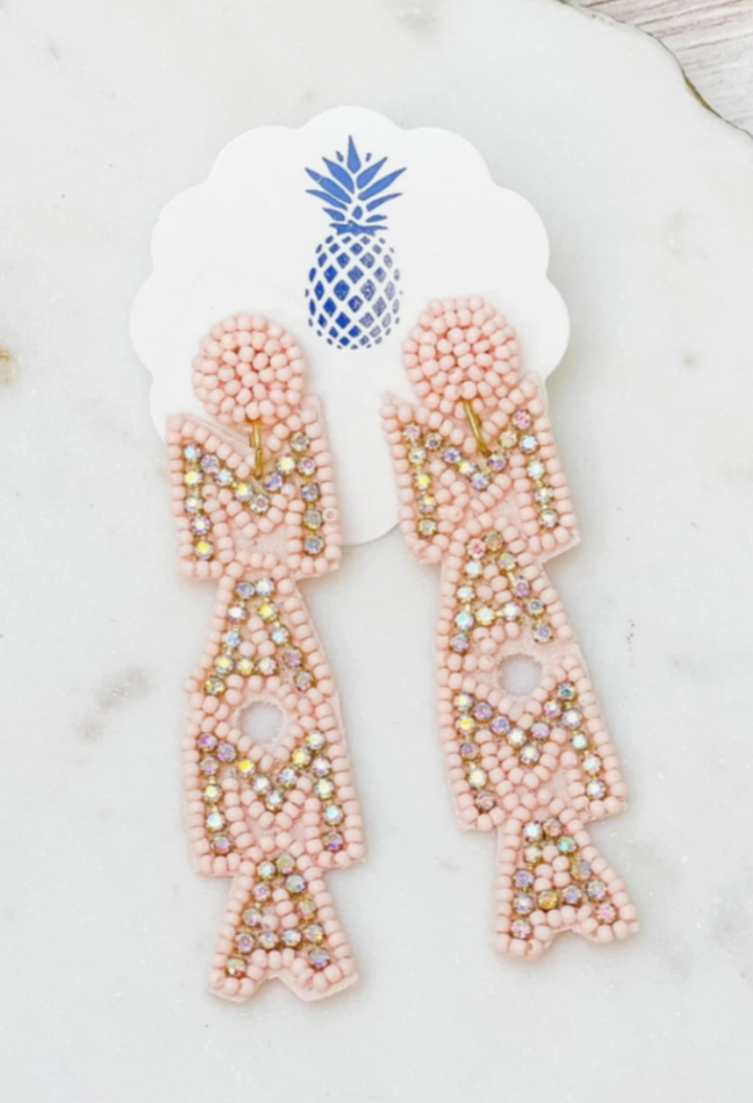 Mama Beaded Rhinestone Earrings